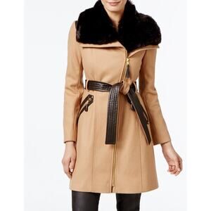 VIA SPIGA… Women's Asymmetric Faux-Fur-Collar Wrap Coat Size 6 women